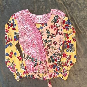 Anthropologie Multicolor Floral Wrap Blouse